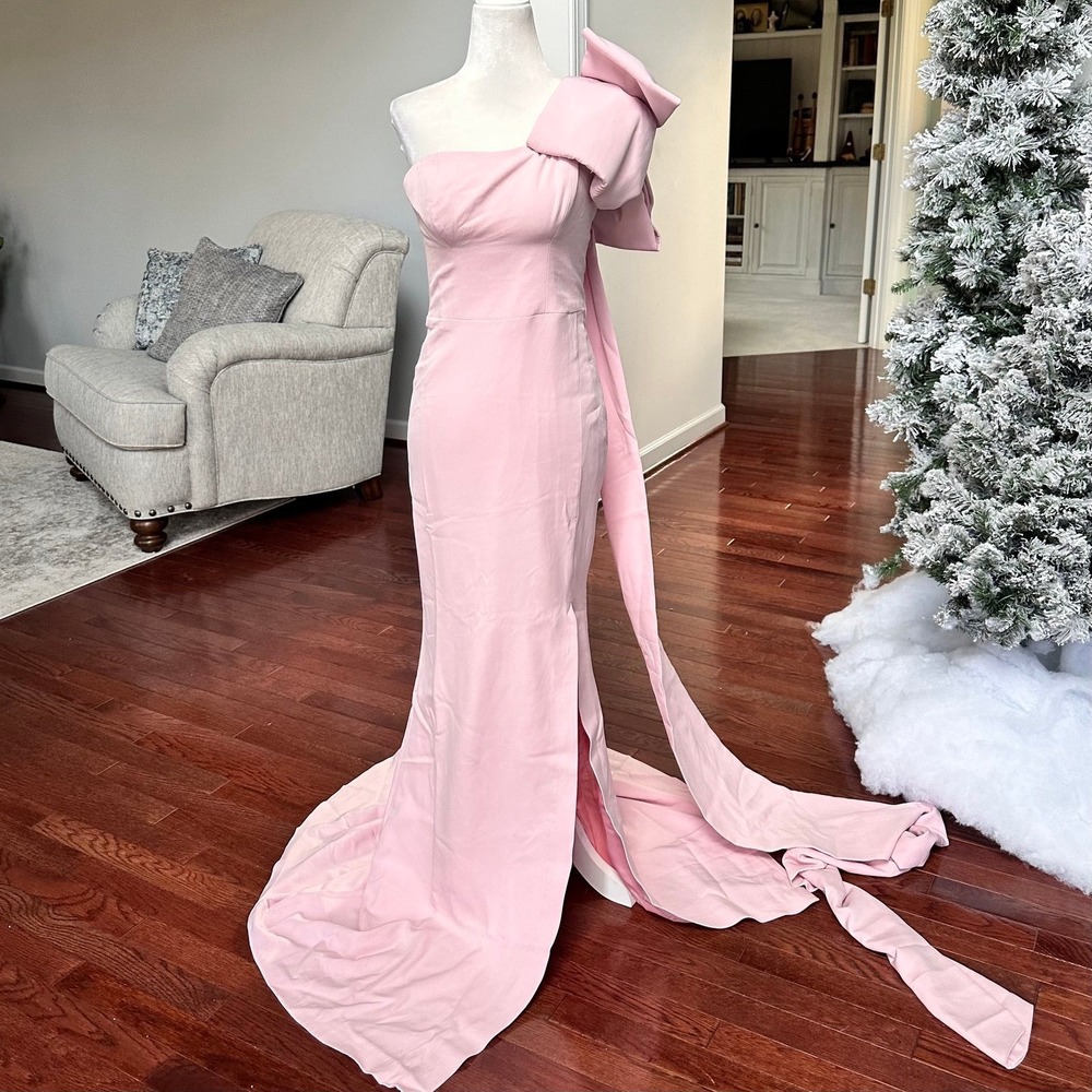 Flat 17 Studio One Shoulder 3D Bow Baby Pink Feminine Gown Maxi Elegant Dress XS